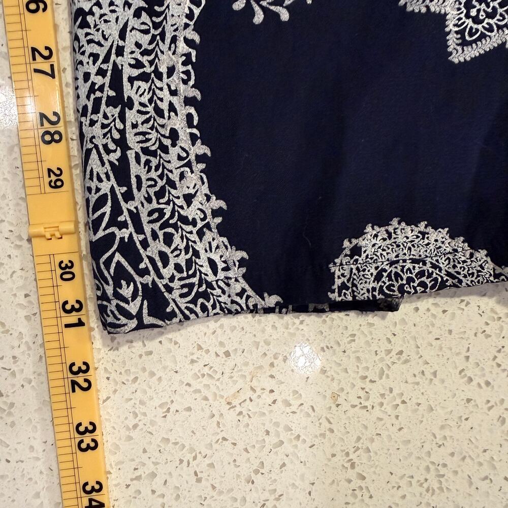 Metro Wear Paisley Wide Leg Pants Blue White Boho M 31" Inseam Vacation Resort - Picture 6 of 7